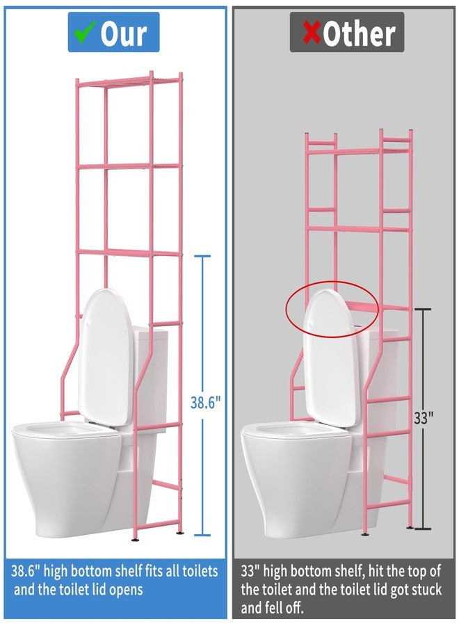 ASCENREST 3-Tier Over The Toilet Storage, Freestanding Metal Bathroom Shelves, Space Saver Above The Over Toilet Storage Shelf for Bathroom, Pink - Image 5